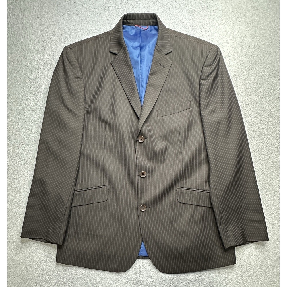 Billy London UK Blazer Jacket Adult 42R Gray Striped Three‎ Button Preppy Mens